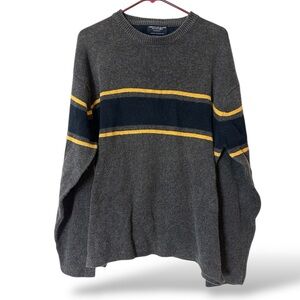 American Eagle Men's Sweater Size XLGray Henley Navy Yellow Stripe AE‎ (A32)
